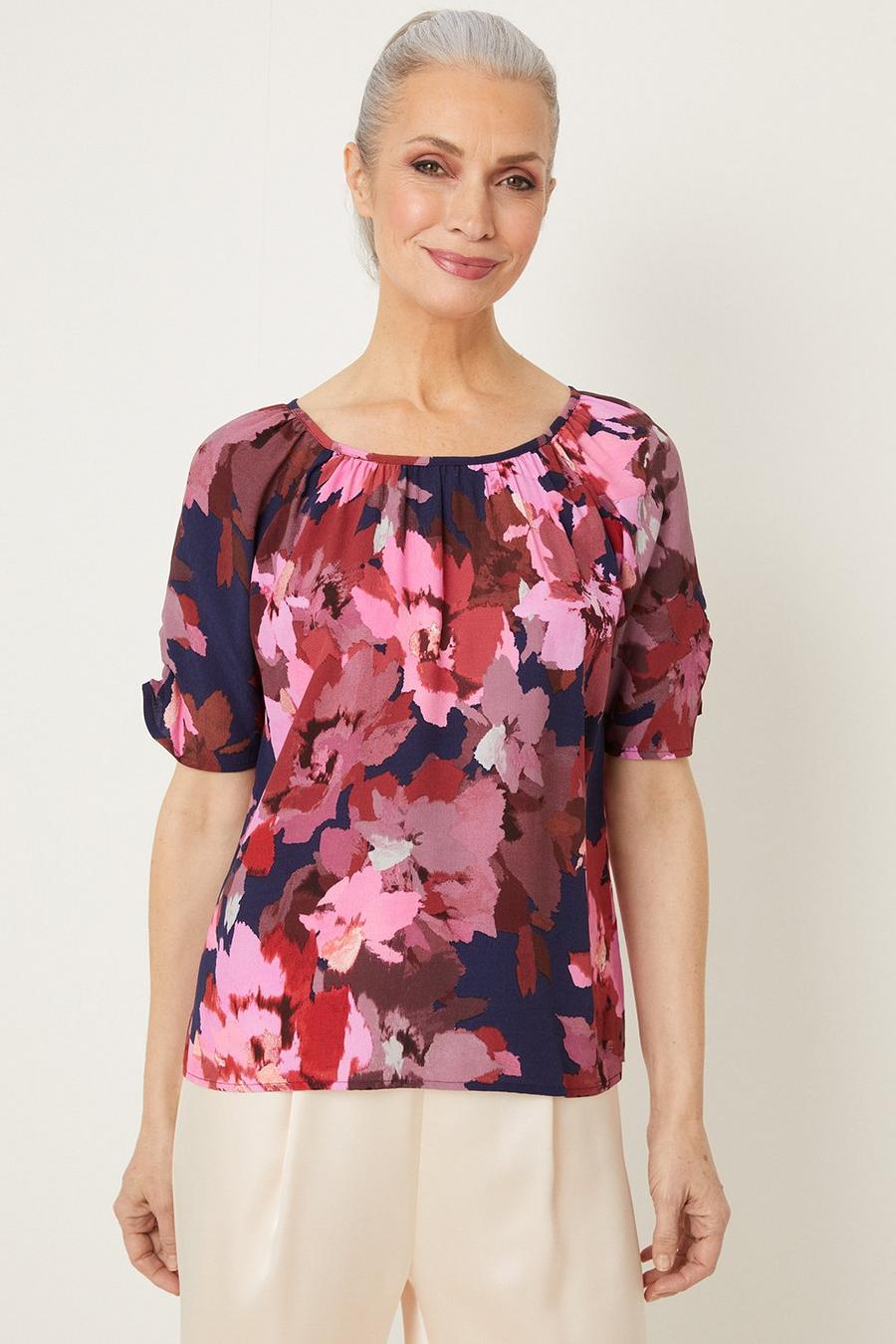 Pink Floral Woven Shell Top