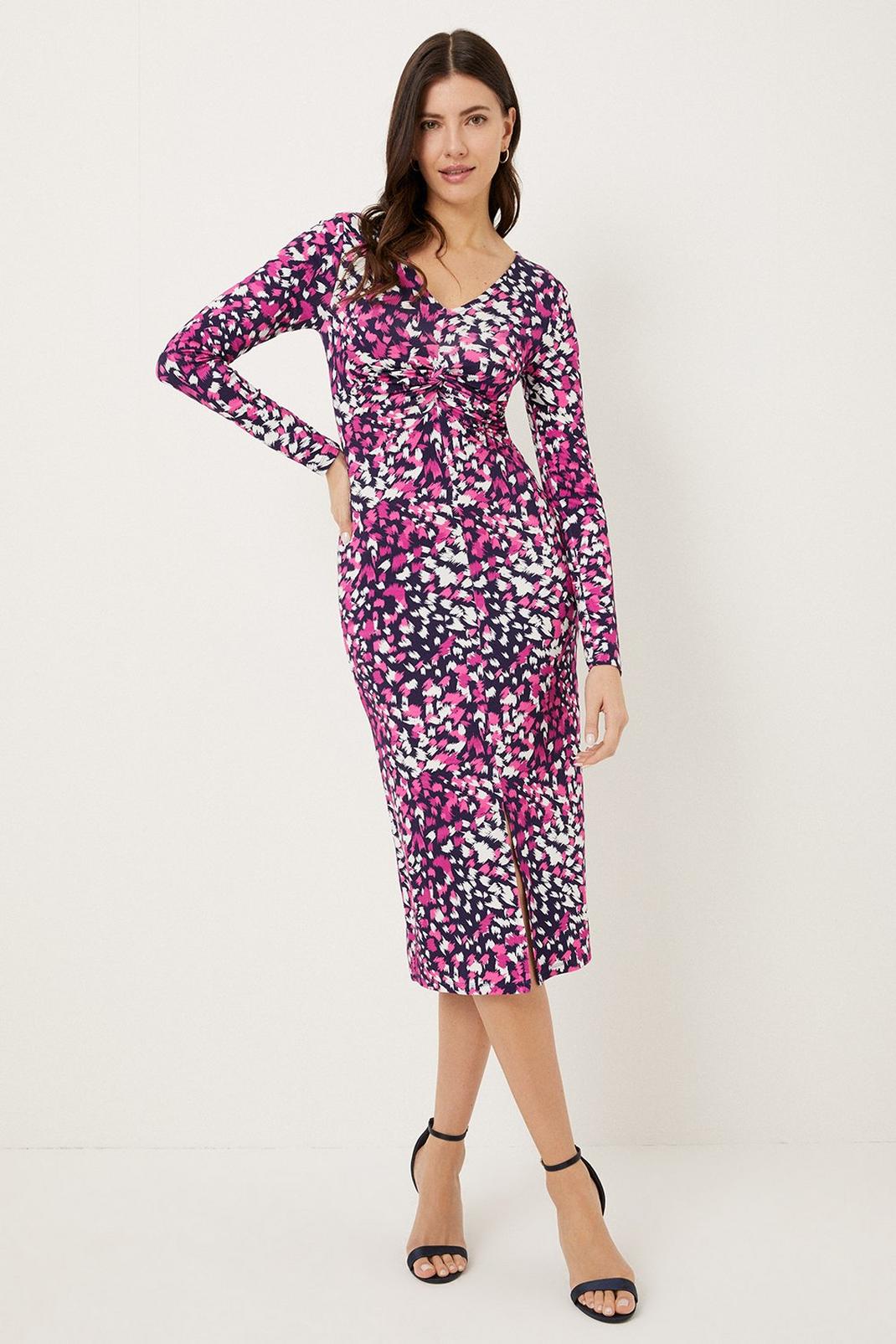 Pink Abstract Twist Front Jersey Dress image number 1