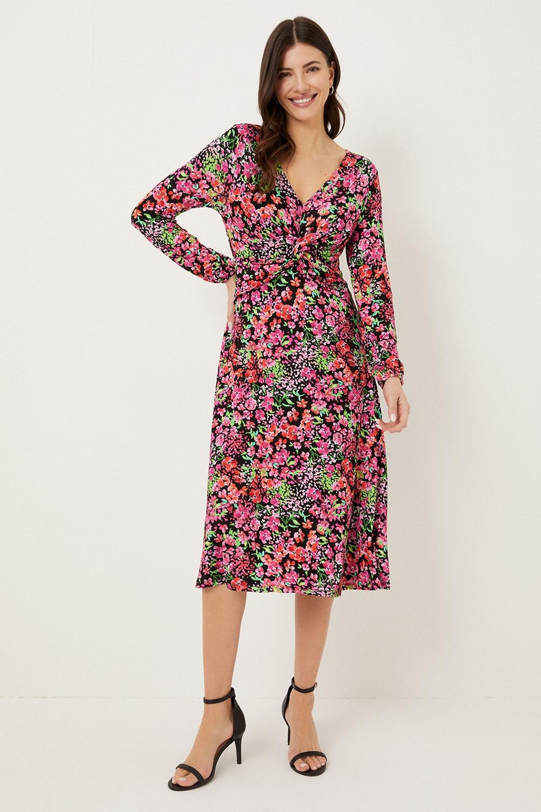 Pink Ditsy Twist Front Jersey Dress image number 1
