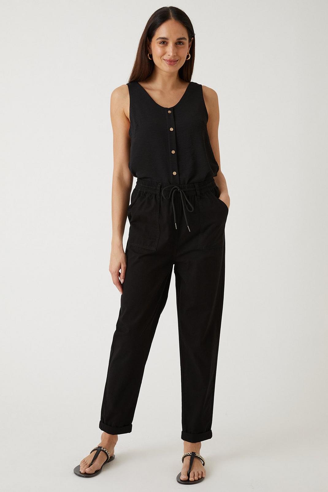 Black Elasticated Waist Tapered Trousers image number 1