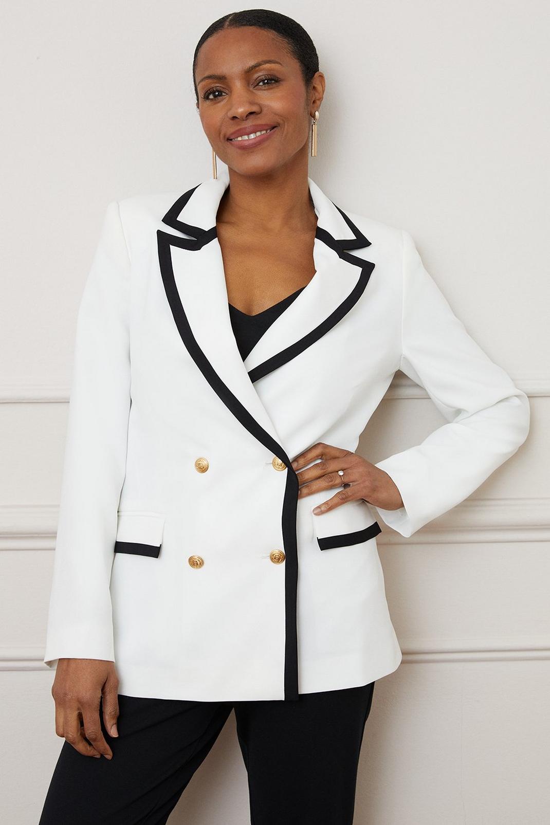 Ivory Tipped Double Breasted Blazer image number 1