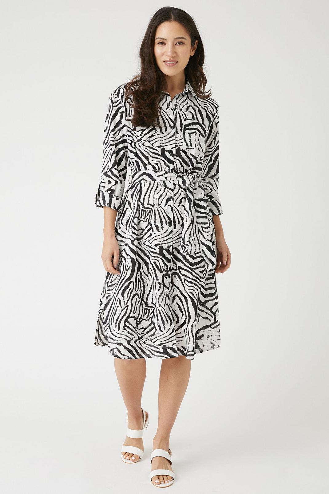 Cream Zebra Print Linen Look Shirt Dress image number 1