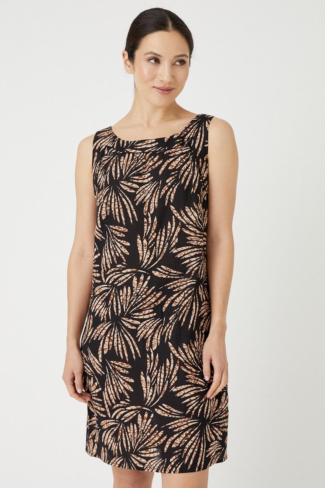 Black Abstract Print Linen Look Shift Dress image number 1