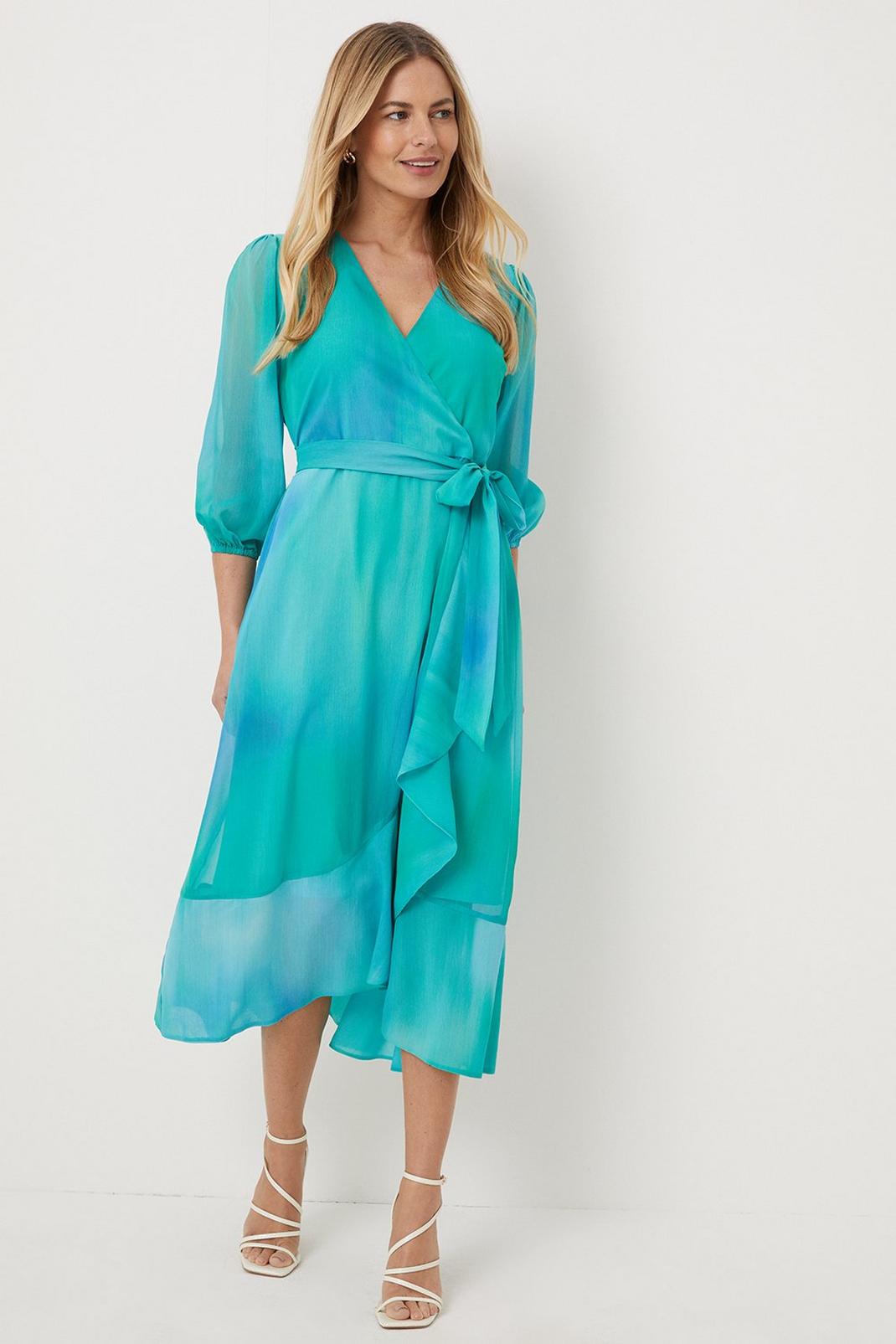 Petite Green Ombre Wrap Dress image number 1