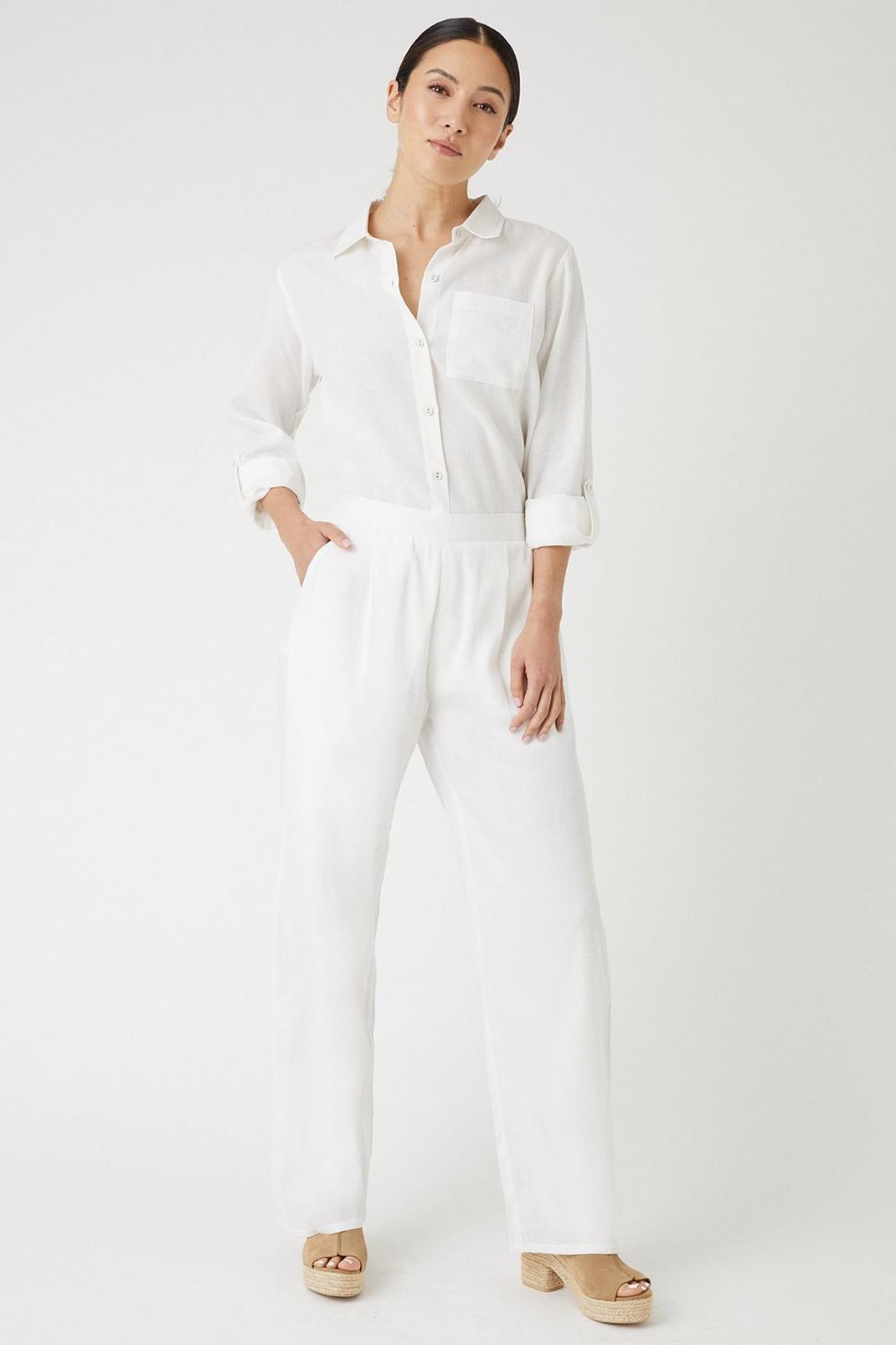 Ivory Linen Look Wide Leg Trousers image number 1