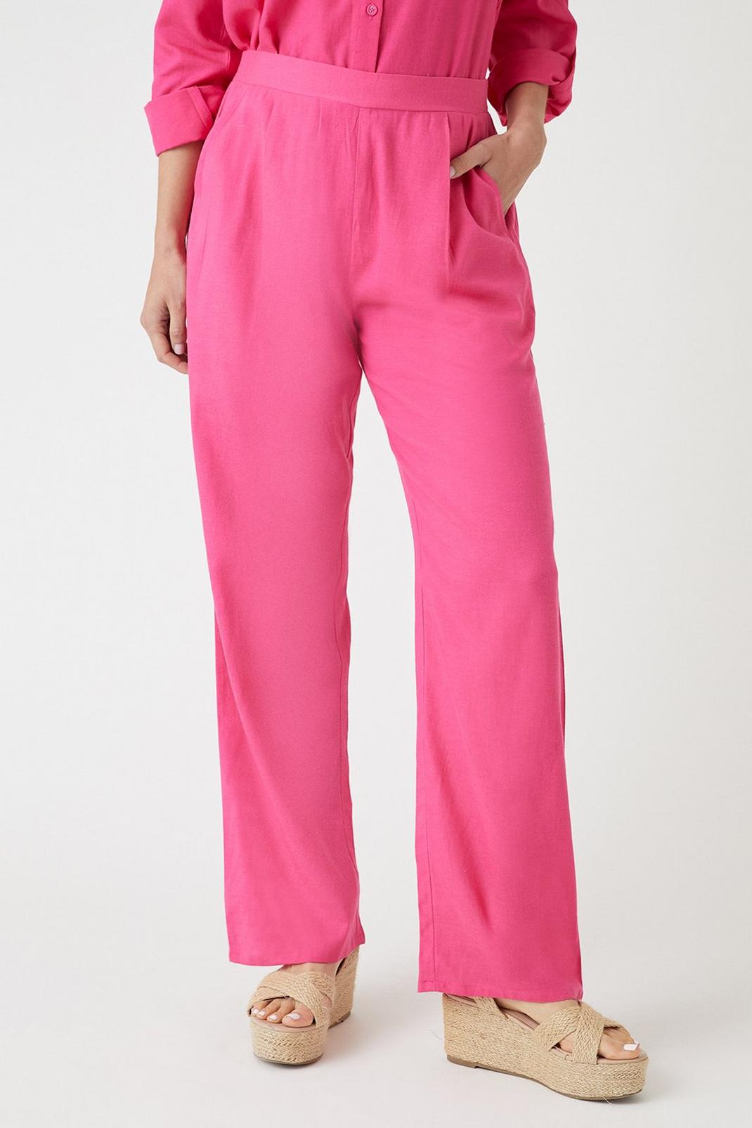 Pink Linen Look Wide Leg Trousers image number 1