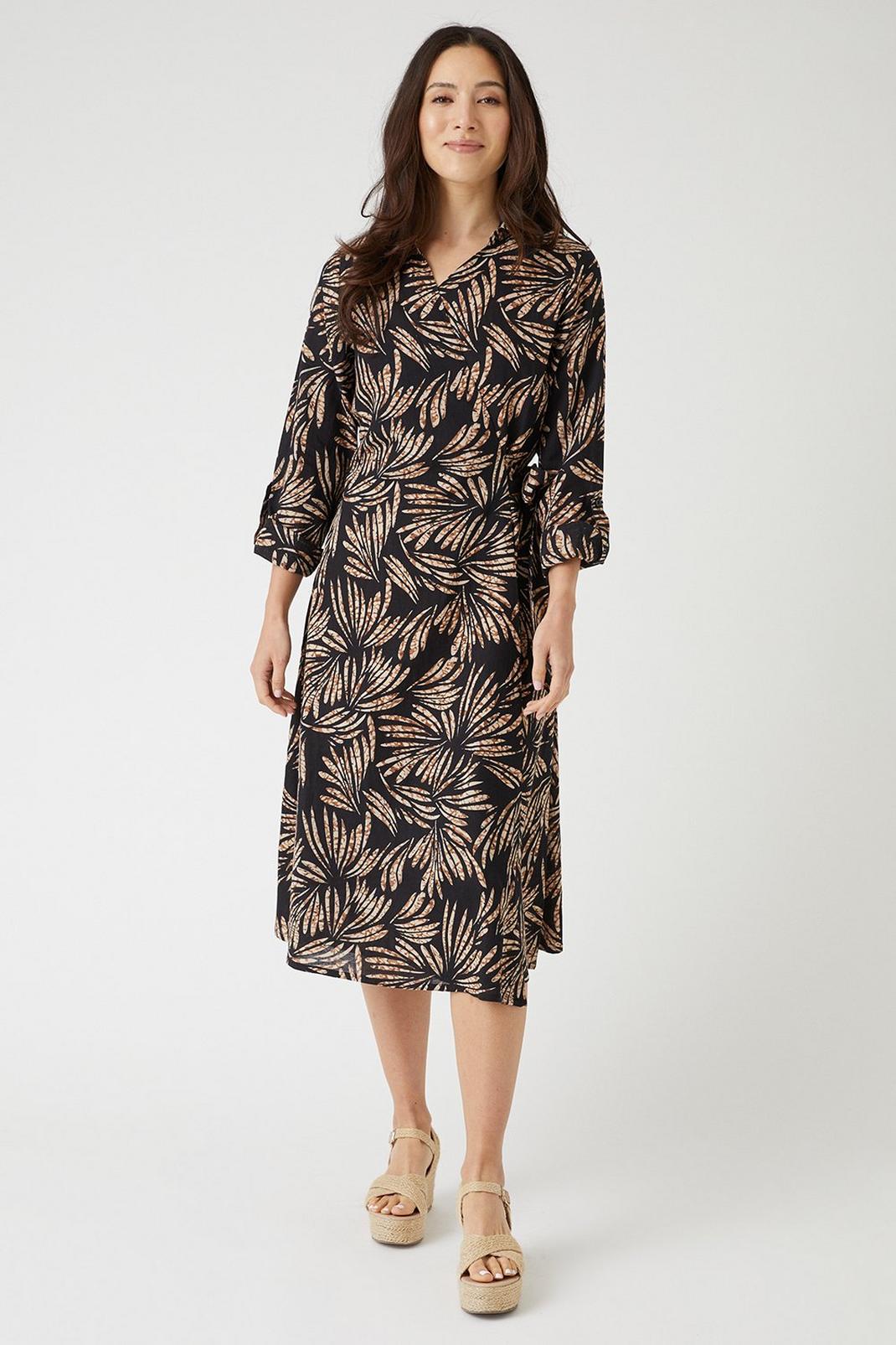 Black Abstract Linen Look Wrap Dress image number 1