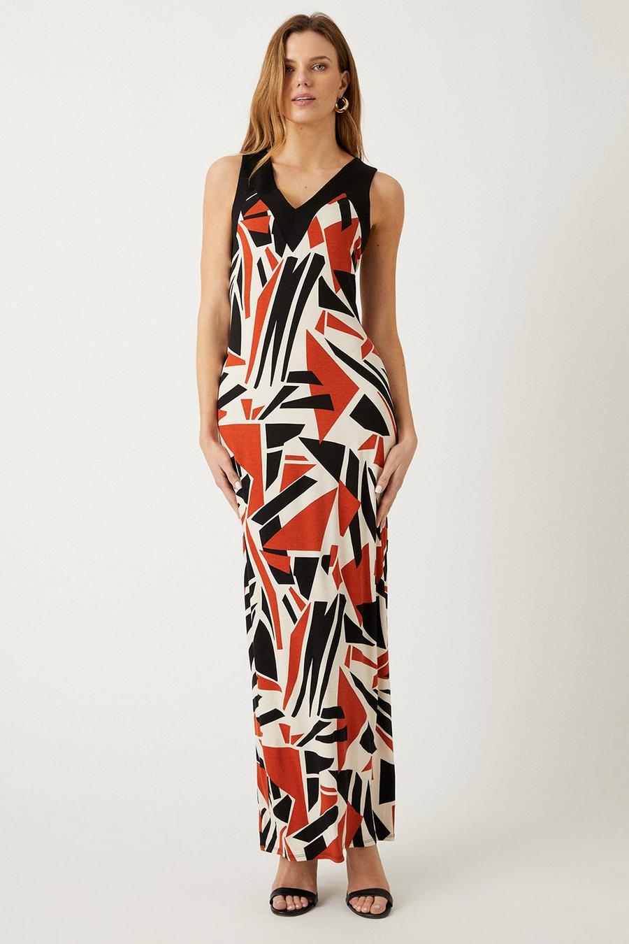 Multi Abstract Jersey Maxi Dress 