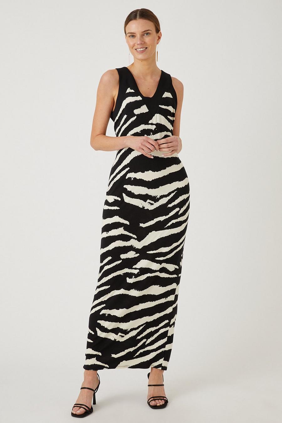 Black Zebra Jersey Maxi Dress