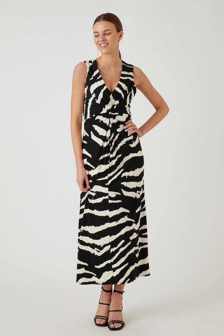 Black Zebra Jersey Midi Dress
