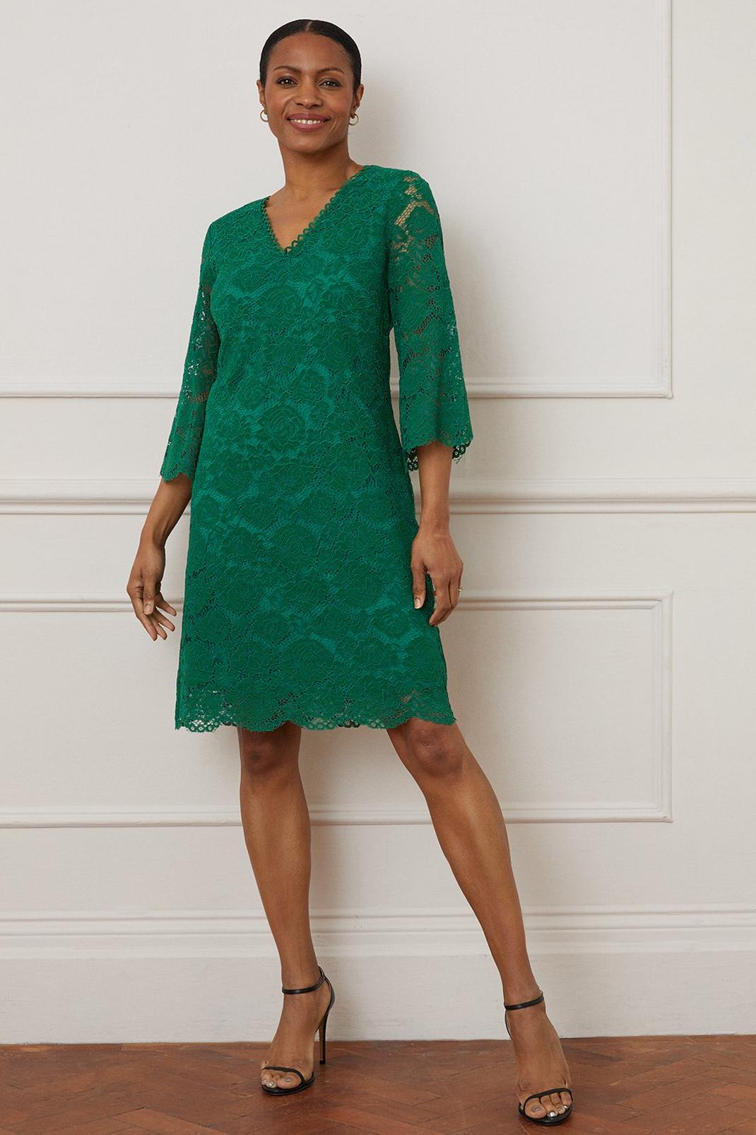 Green Lace 3/4 Sleeve Shift Dress image number 1