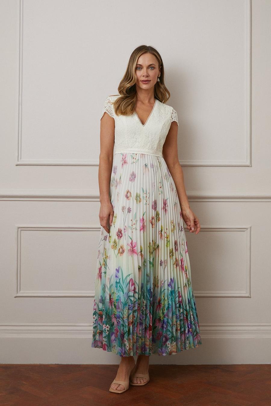Floral Ombre Pleated Maxi Dress