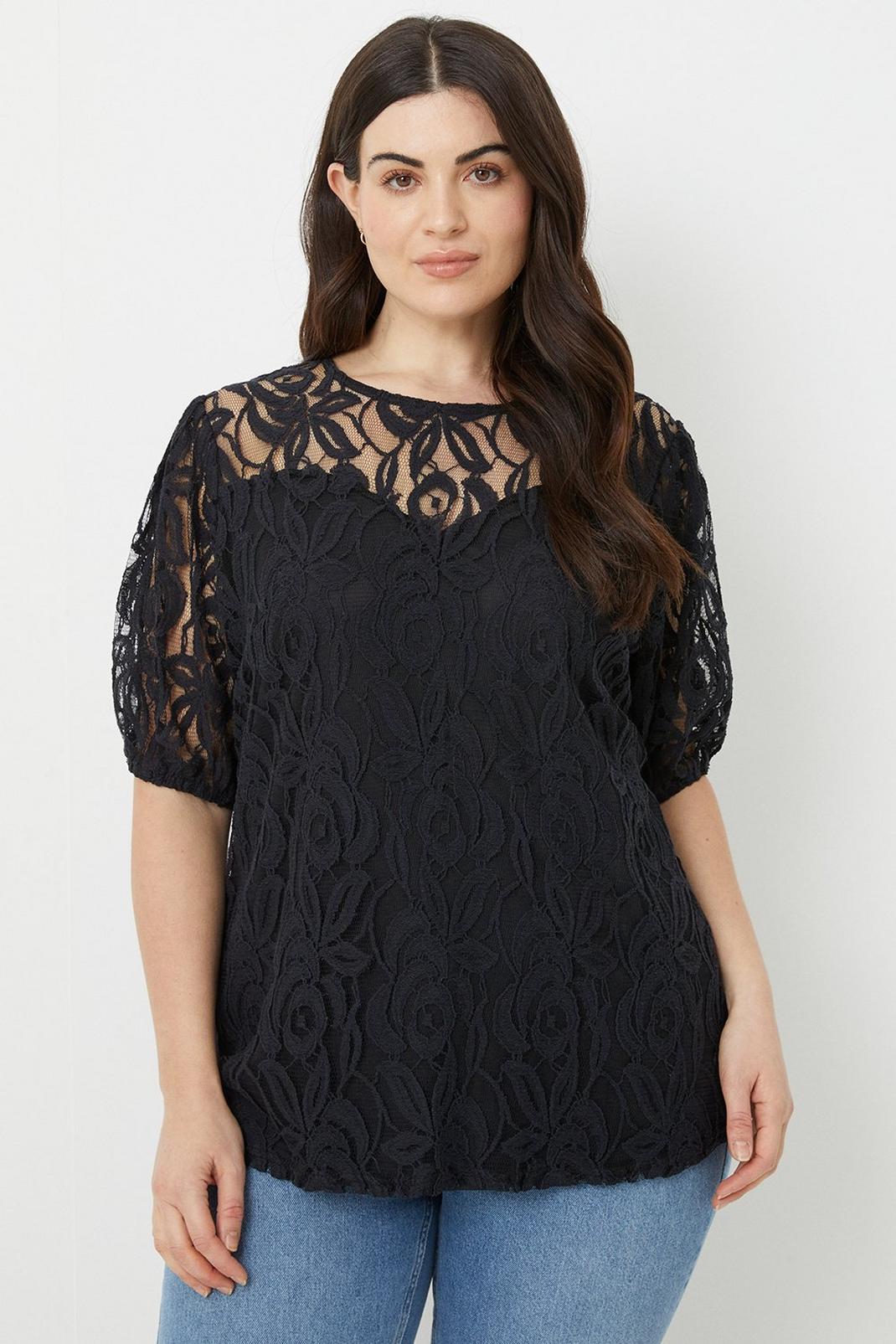 Black Curve Lace Sweetheart Top image number 1