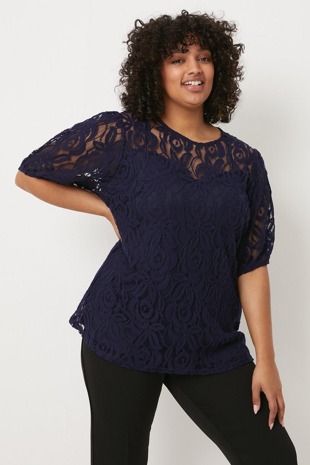 Navy Curve Lace Sweetheart Top image number 1