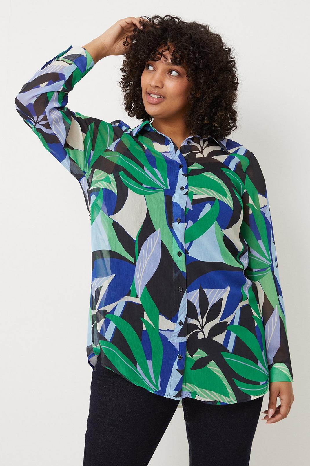 Green Curve Abstract Floral Print Shirt image number 1