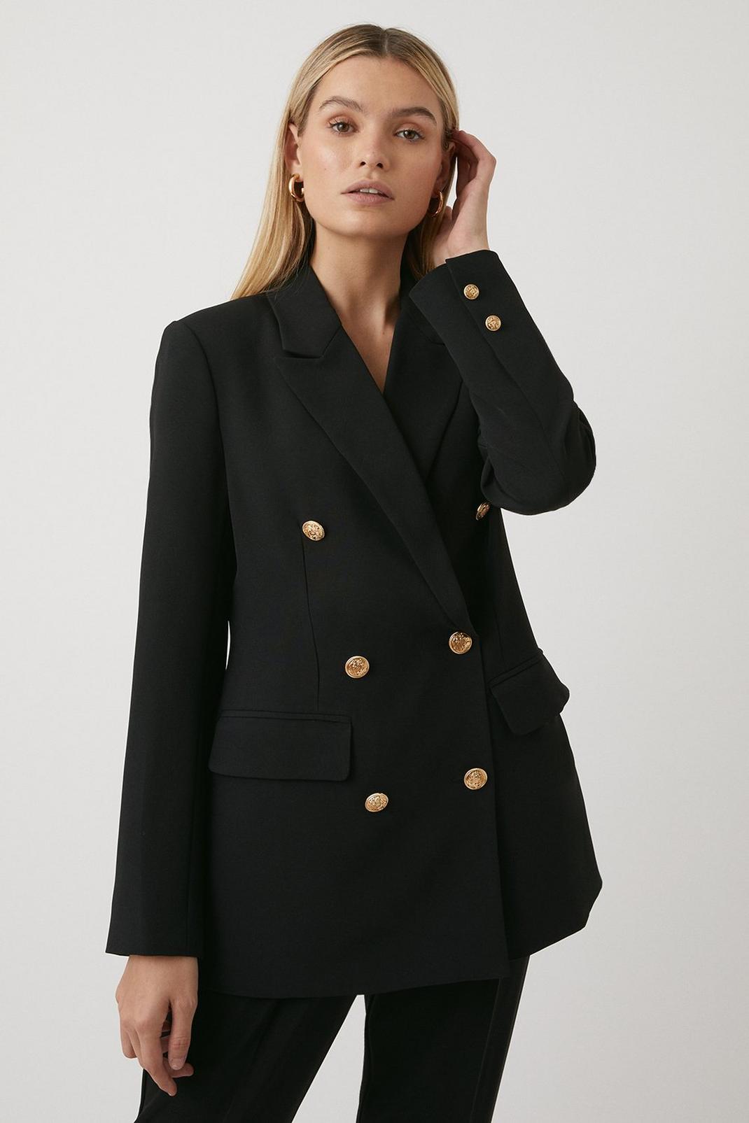 Black Double Breasted Military Blazer image number 1