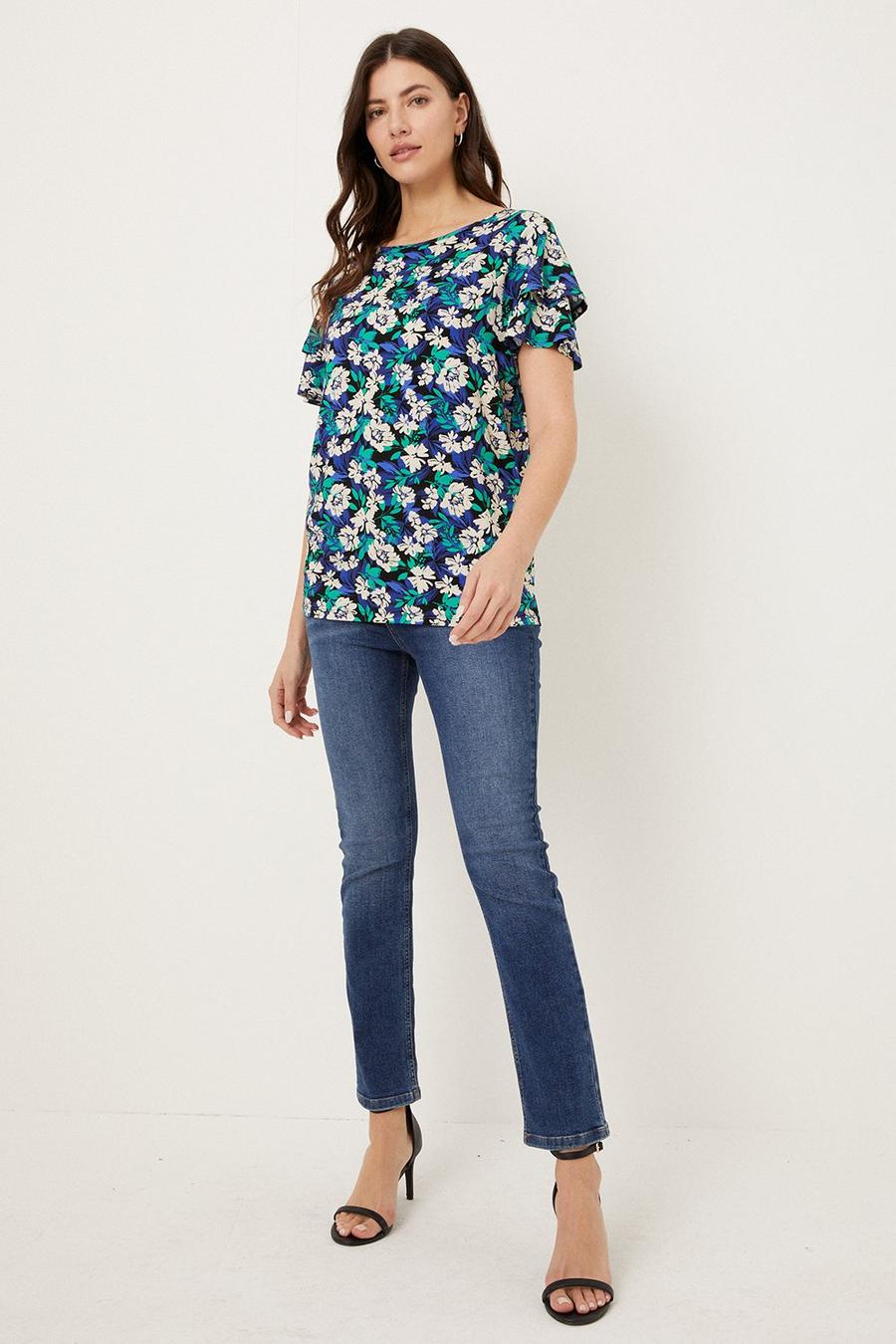 Tall Floral Double Ruffle Sleeve Jersey Tee 