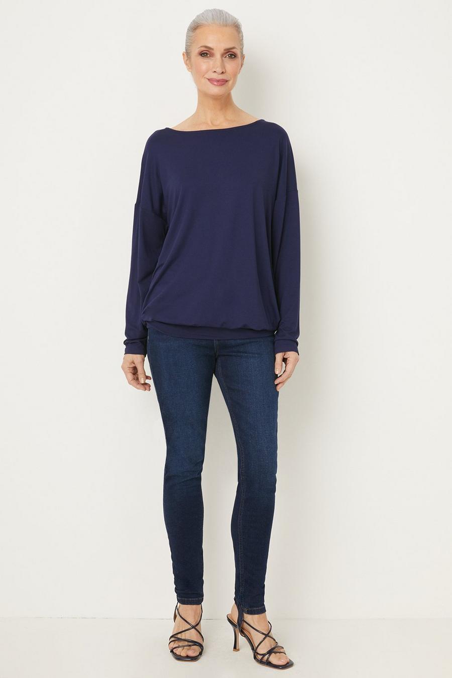 Tall Navy Lace Trim Back Detail Jersey Top