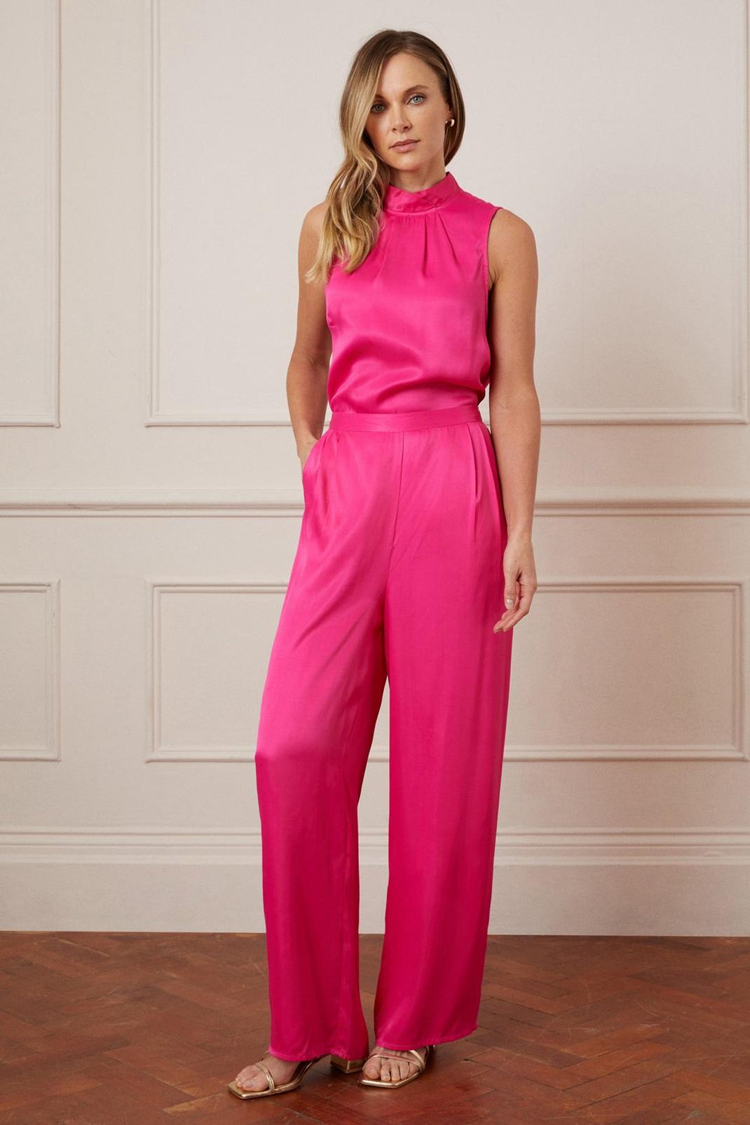 Pink Satin Wide Leg Trousers image number 1