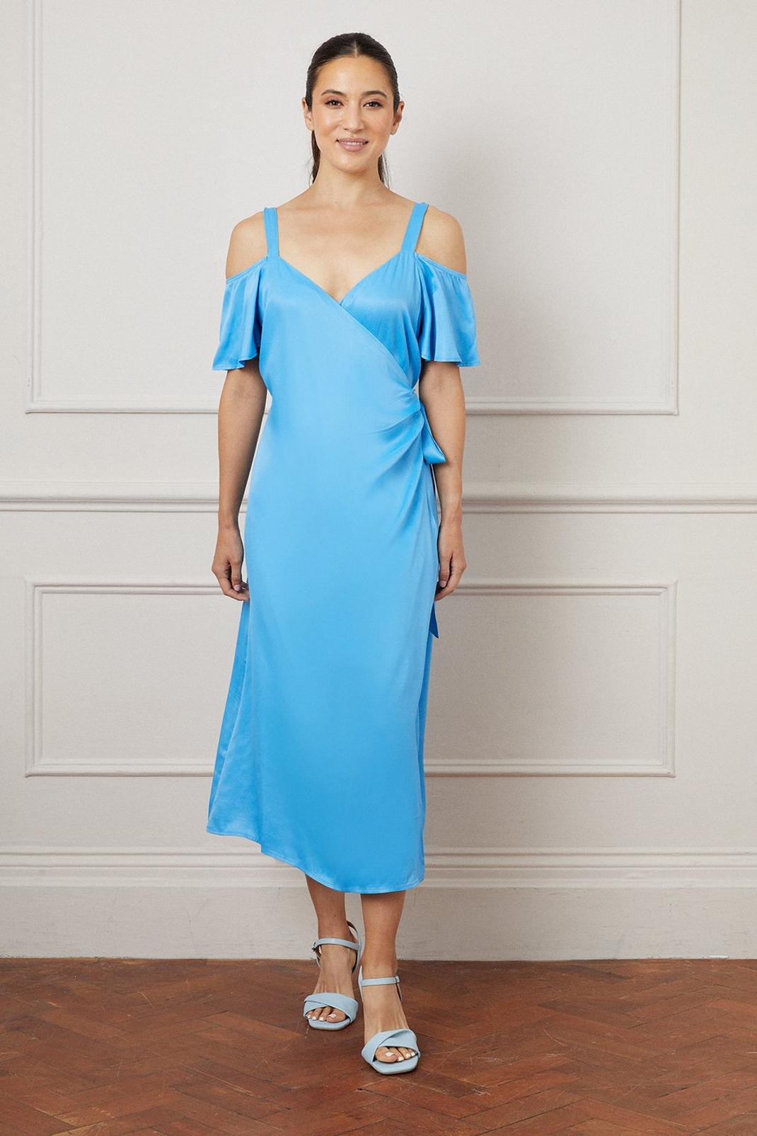 Blue Viscose Satin Midaxi Dress image number 1