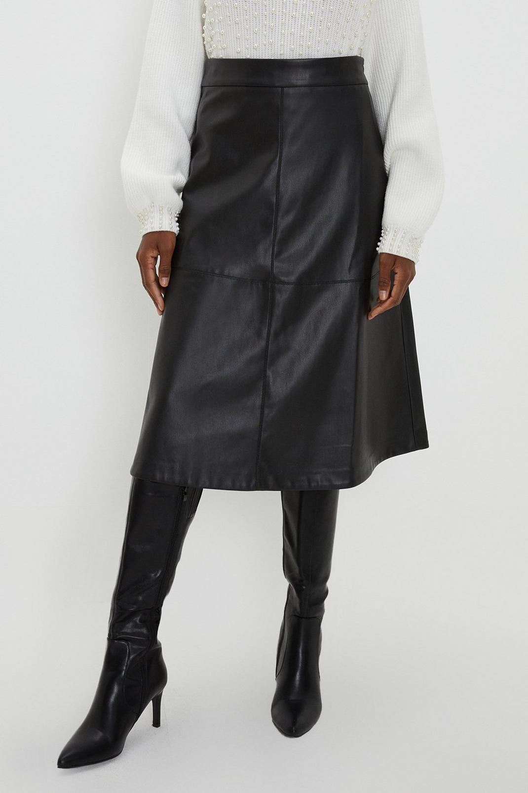 Black Tall Faux Leather A Line Skirt image number 1