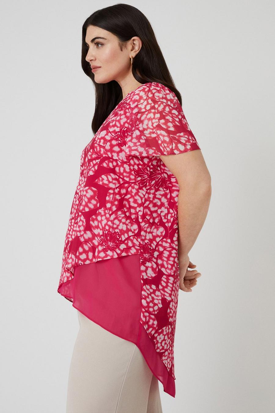 Curve Pink Abstract Floral Chiffon Top 