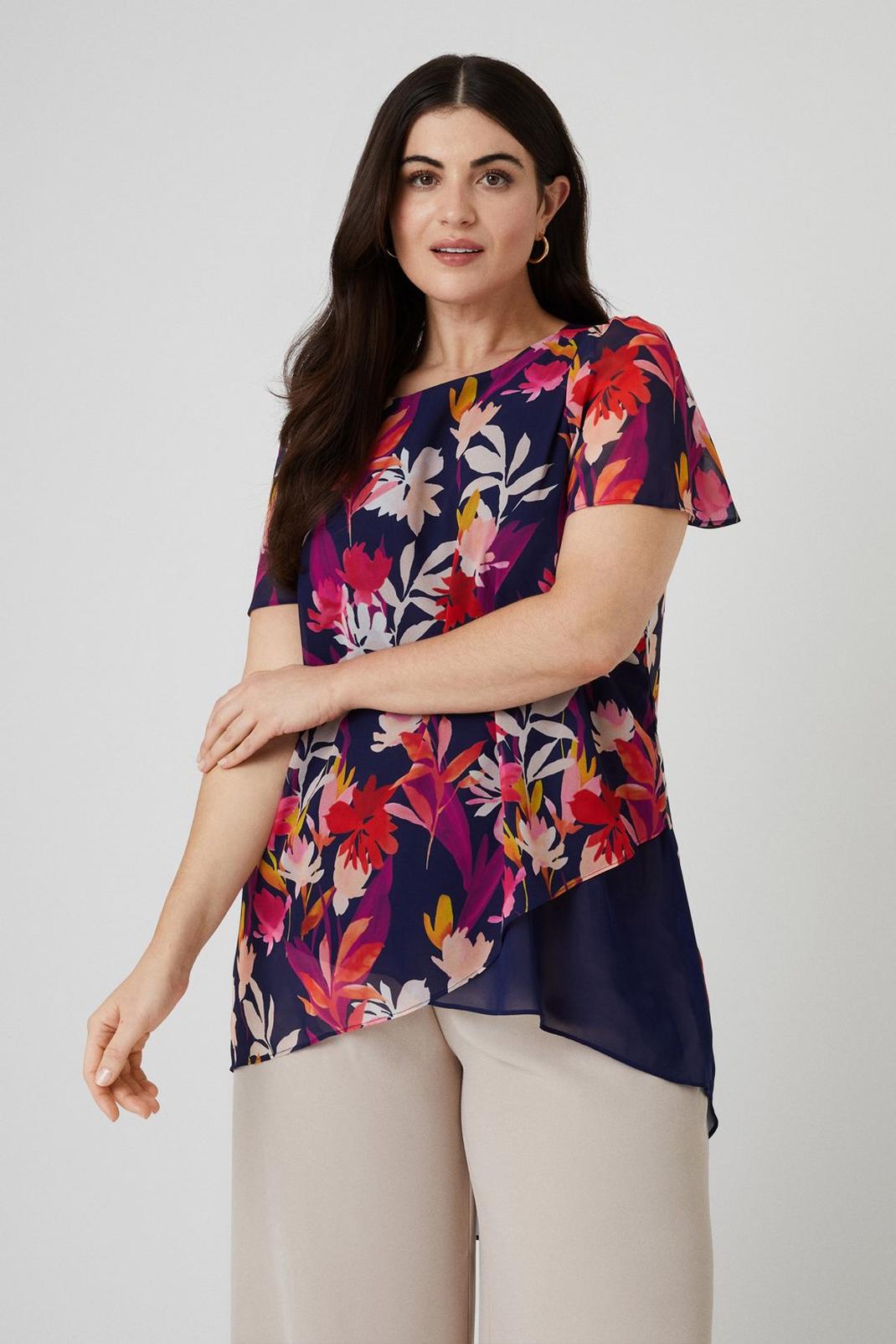 Curve Blue Floral Chiffon Top image number 1
