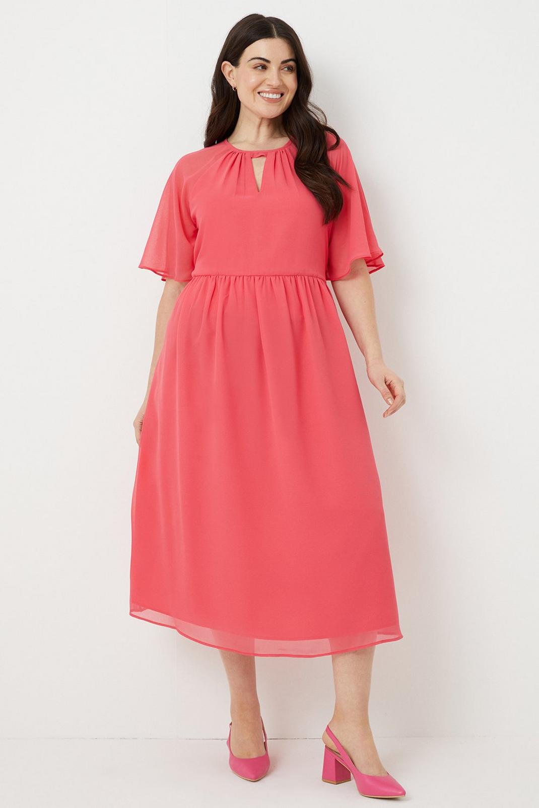 Curve Pink Woven Angel Sleeve Dress  image number 1