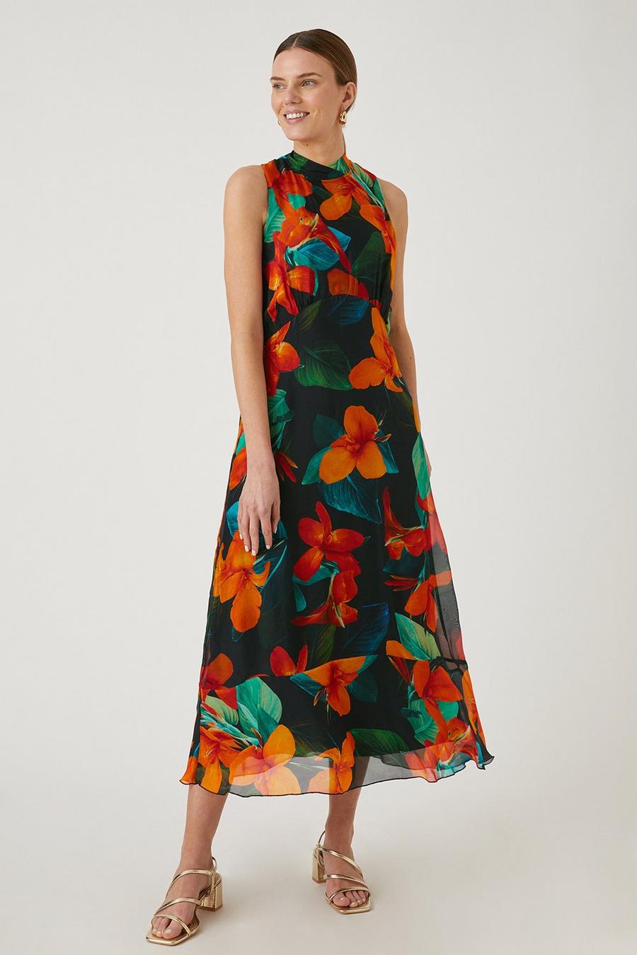 Floral Silk Mix Sleeveless Midaxi Dress