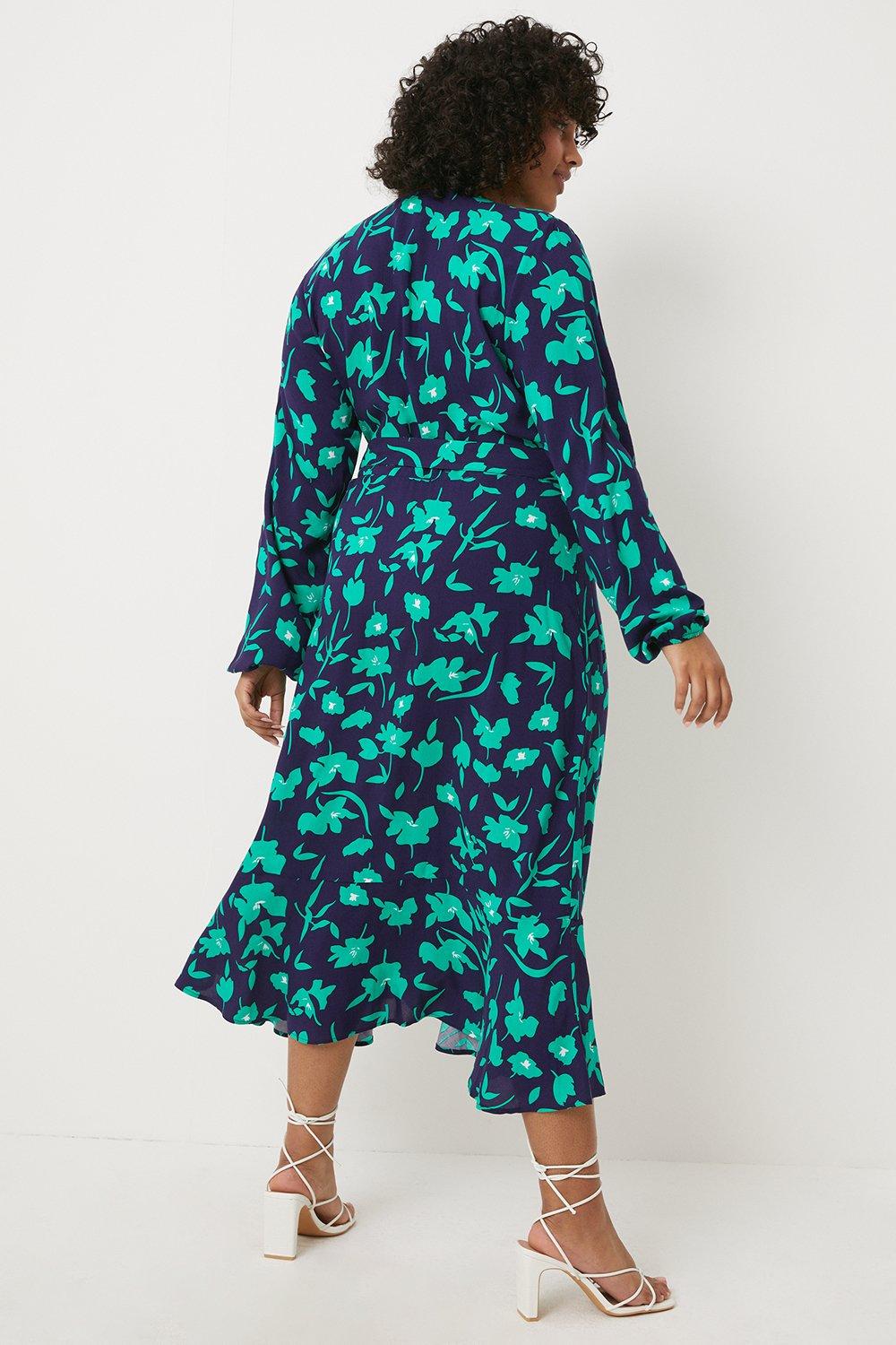 green floral belted midi dress