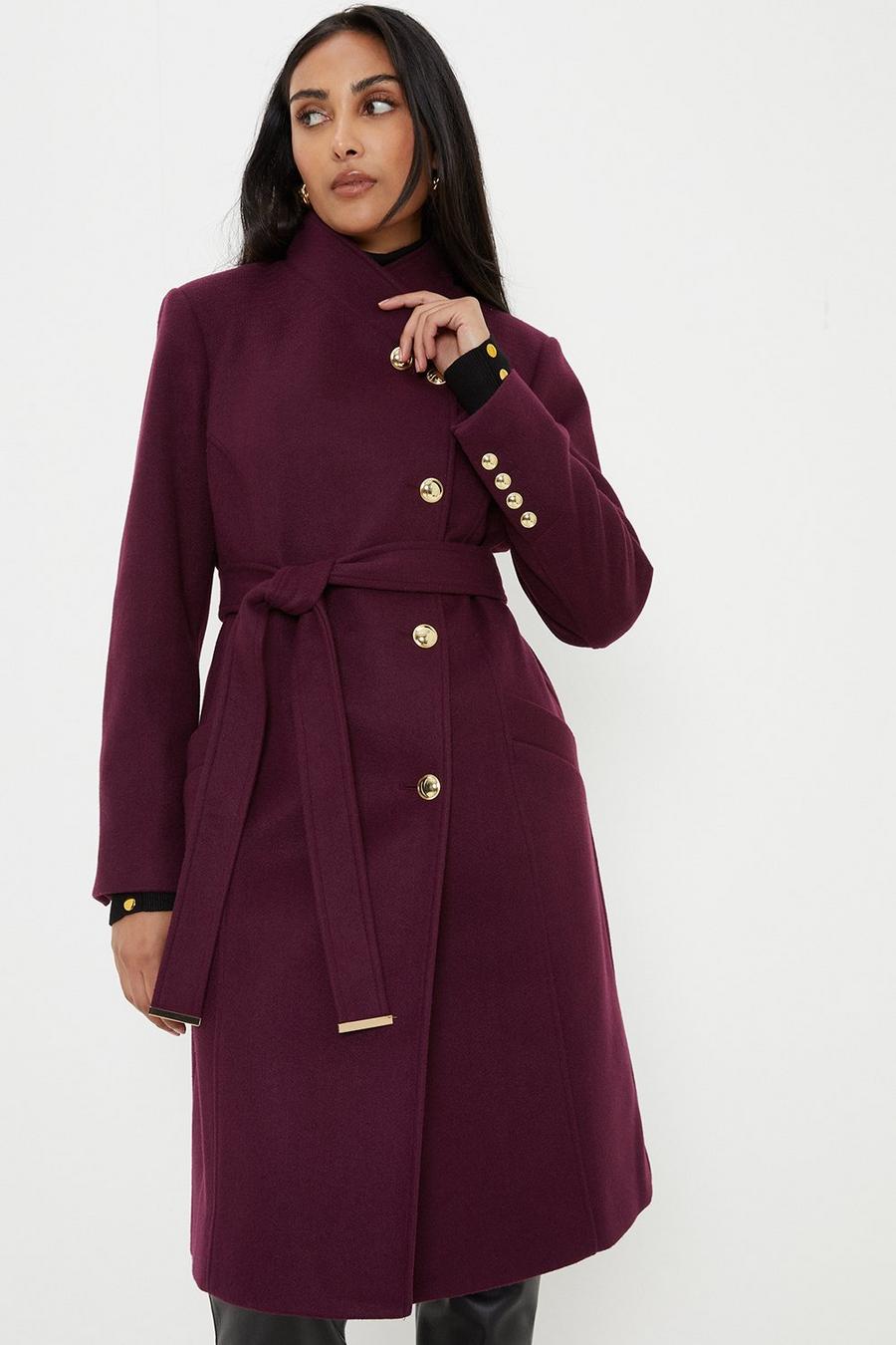 Petite Funnel Belted Wrap Coat