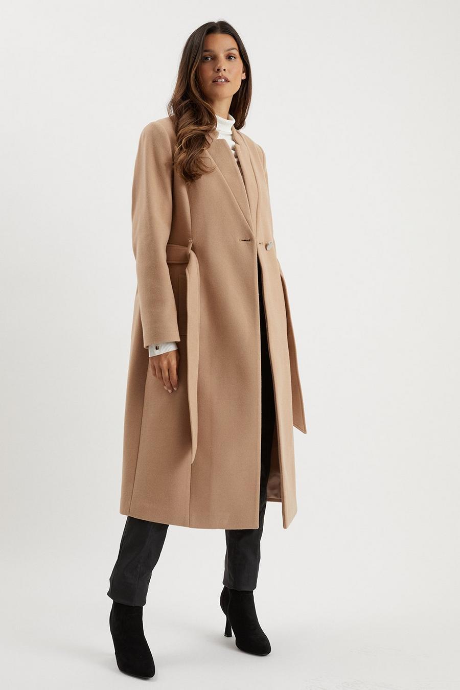 Collar Detail Belted Wrap Coat 