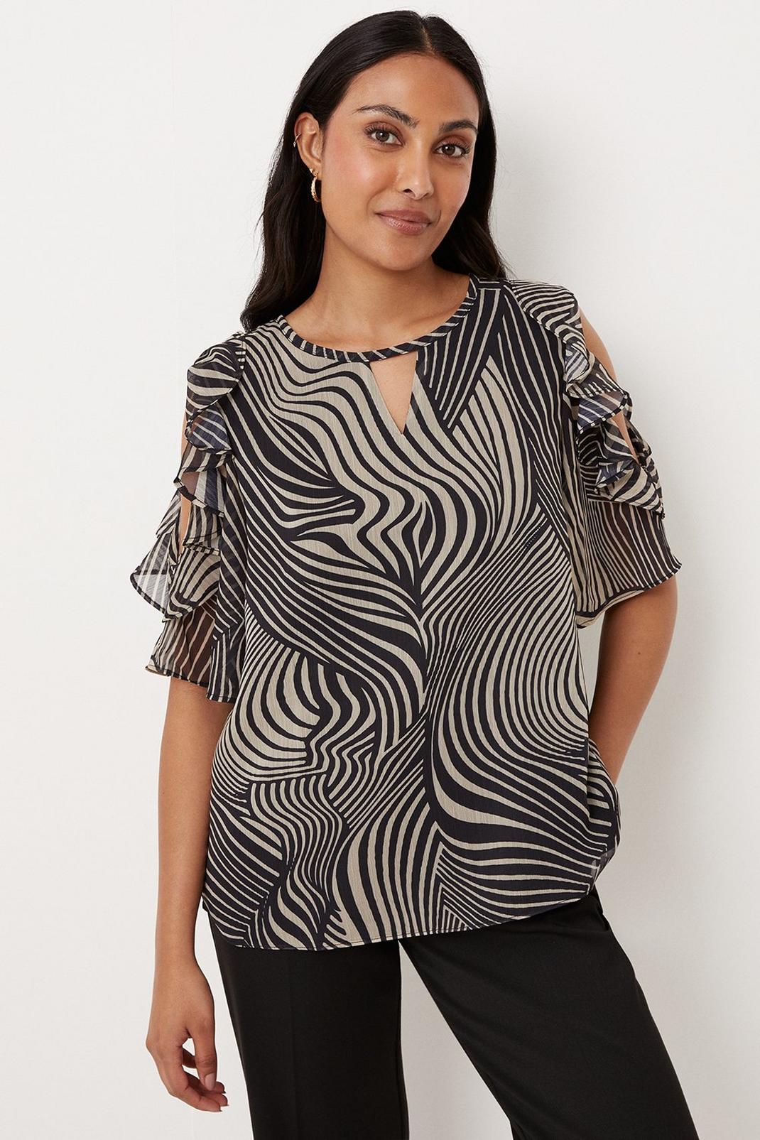 Petite Mono Linear Swirl Cold Shoulder Top image number 1