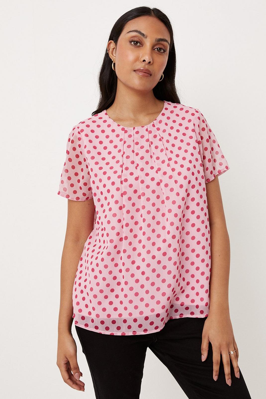 Petite Pink Spot Short Sleeve Shell Top image number 1