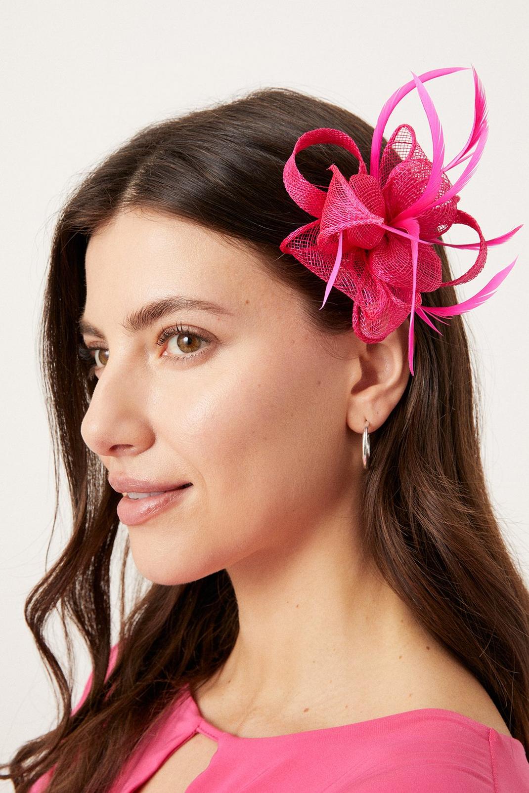 Fuchsia Flower And Feather Detail Fascinator image number 1