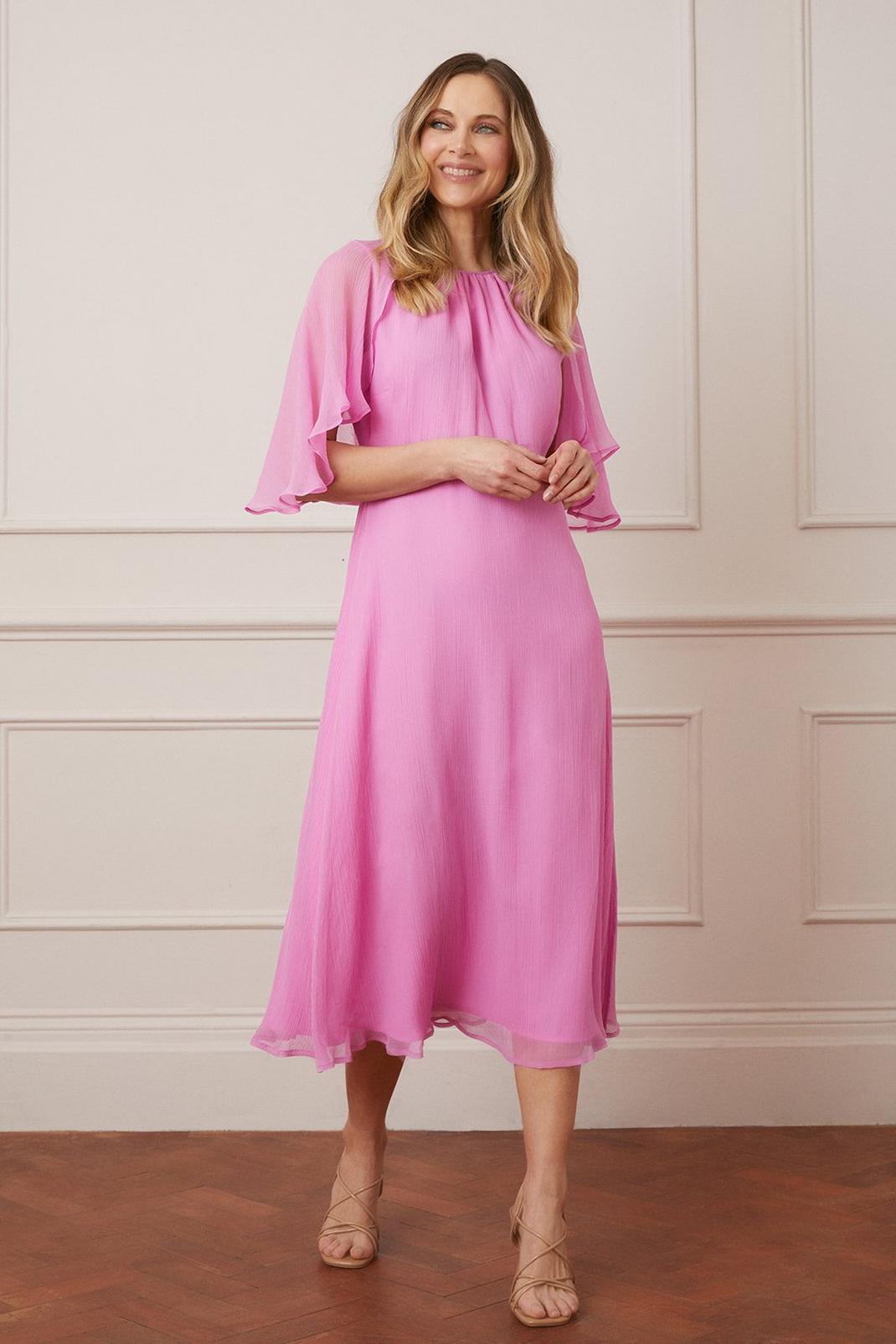 Pink Cape Sleeve Midi Dress image number 1