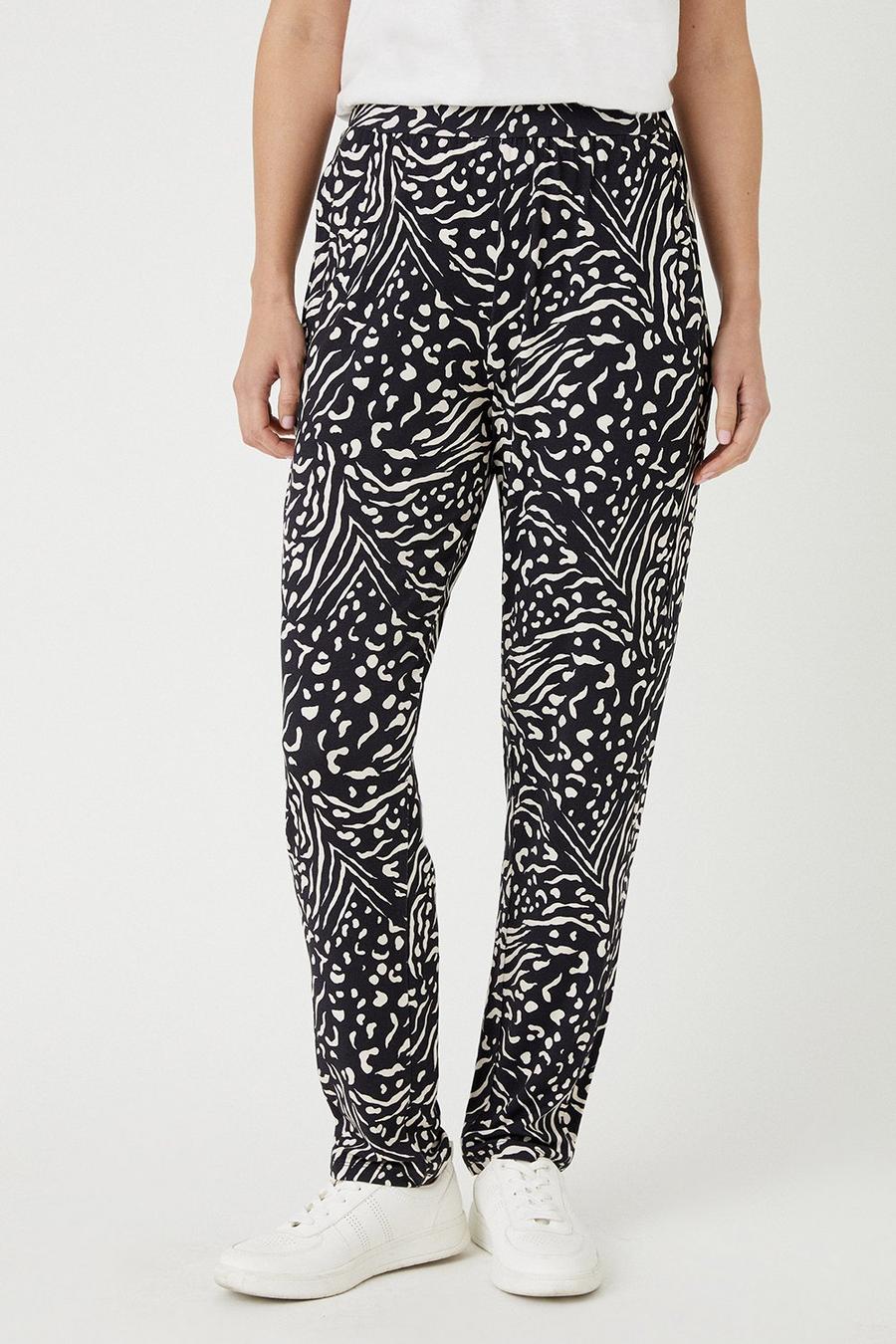 Black Animal Jersey Pull on Trousers