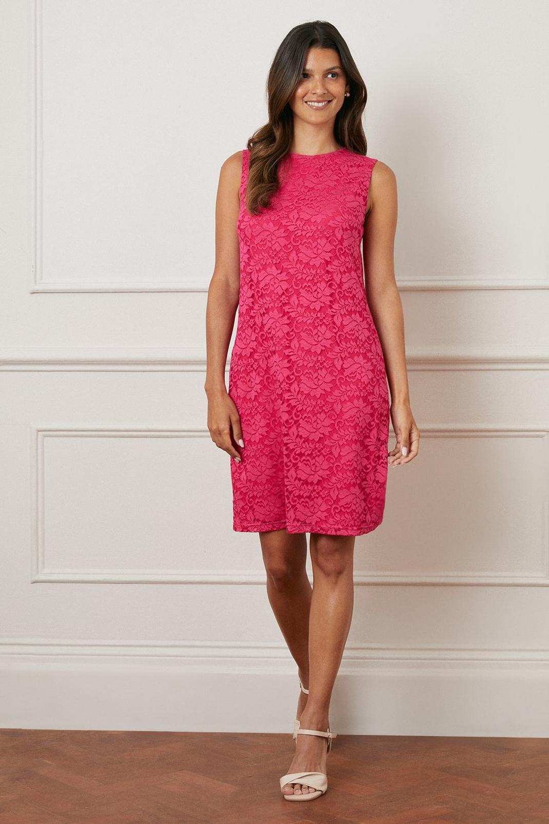 Hot pink Sleeveless Lace Shift Dress image number 1