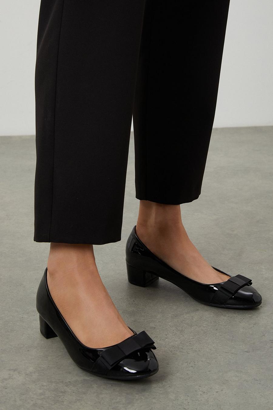 Daisy Bow Detail Low Block Heel Court Shoes
