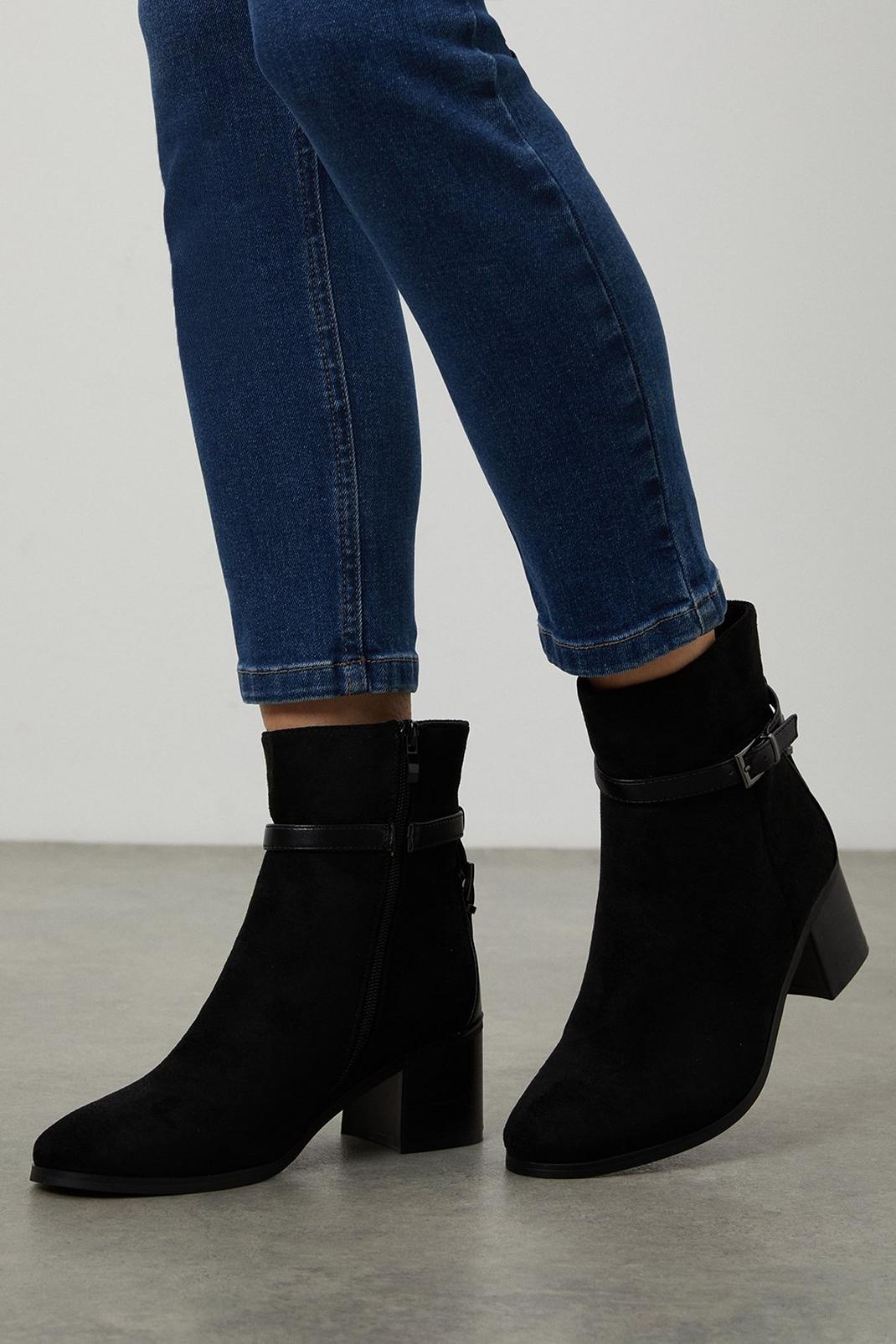 Black Amelia Buckle Strap Detail Ankle Boots image number 1