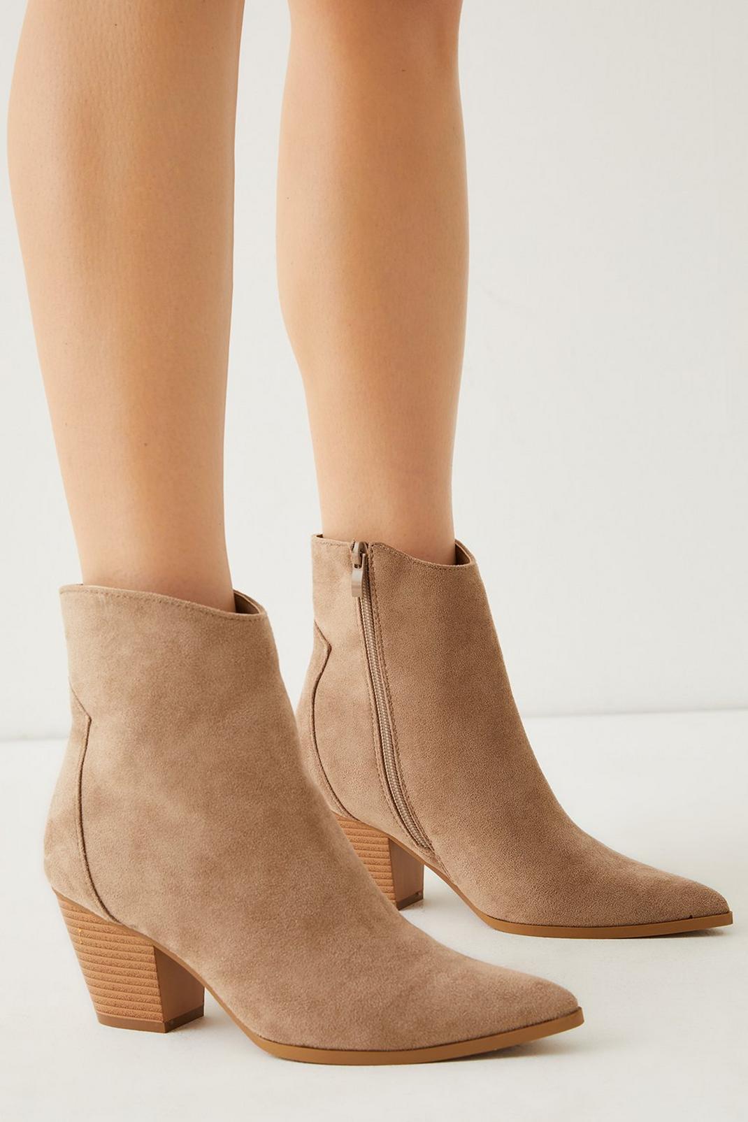 Beige Marcella Western Pointed Ankle Boots image number 1