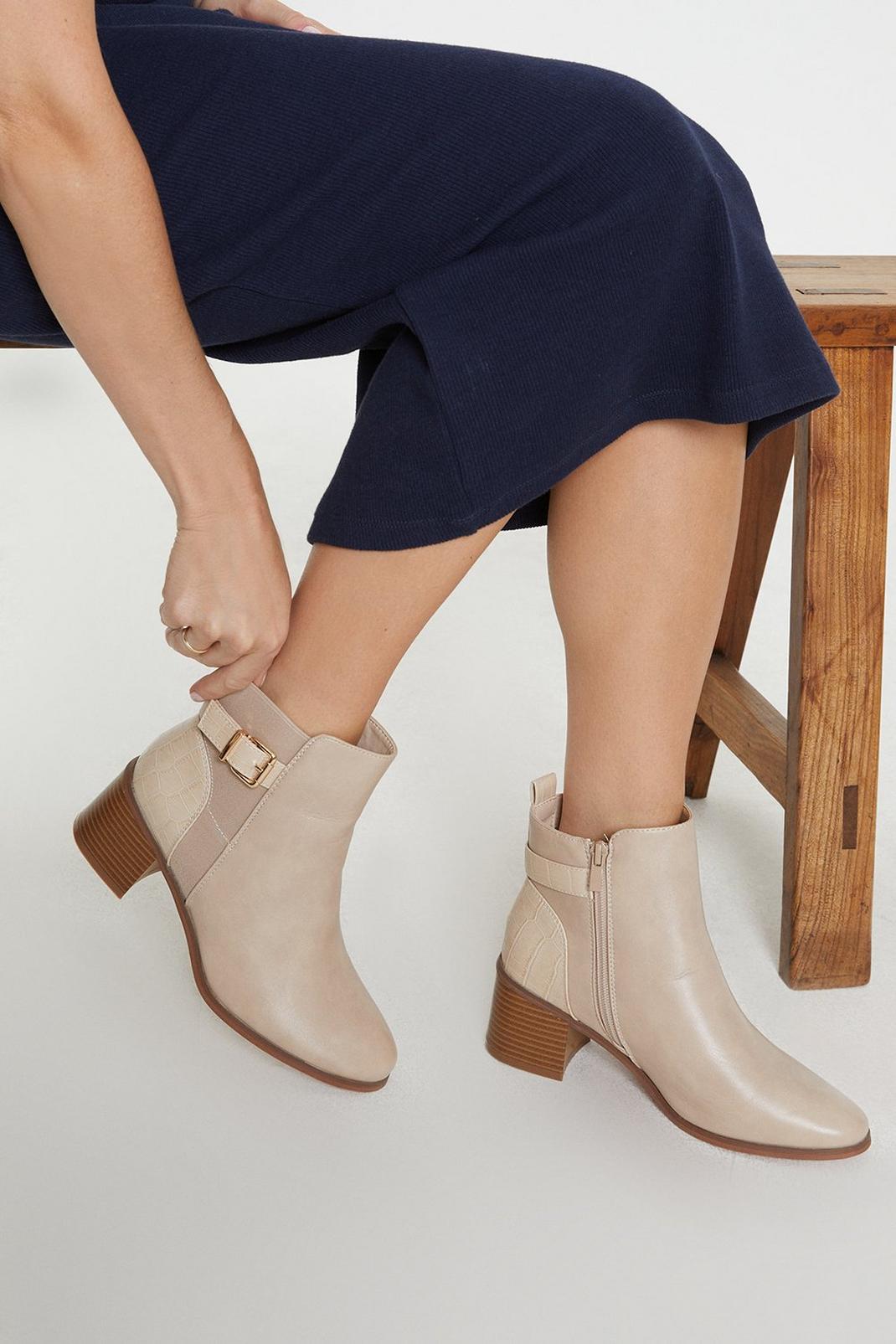 Beige Apple Buckle Detail Ankle Boot image number 1