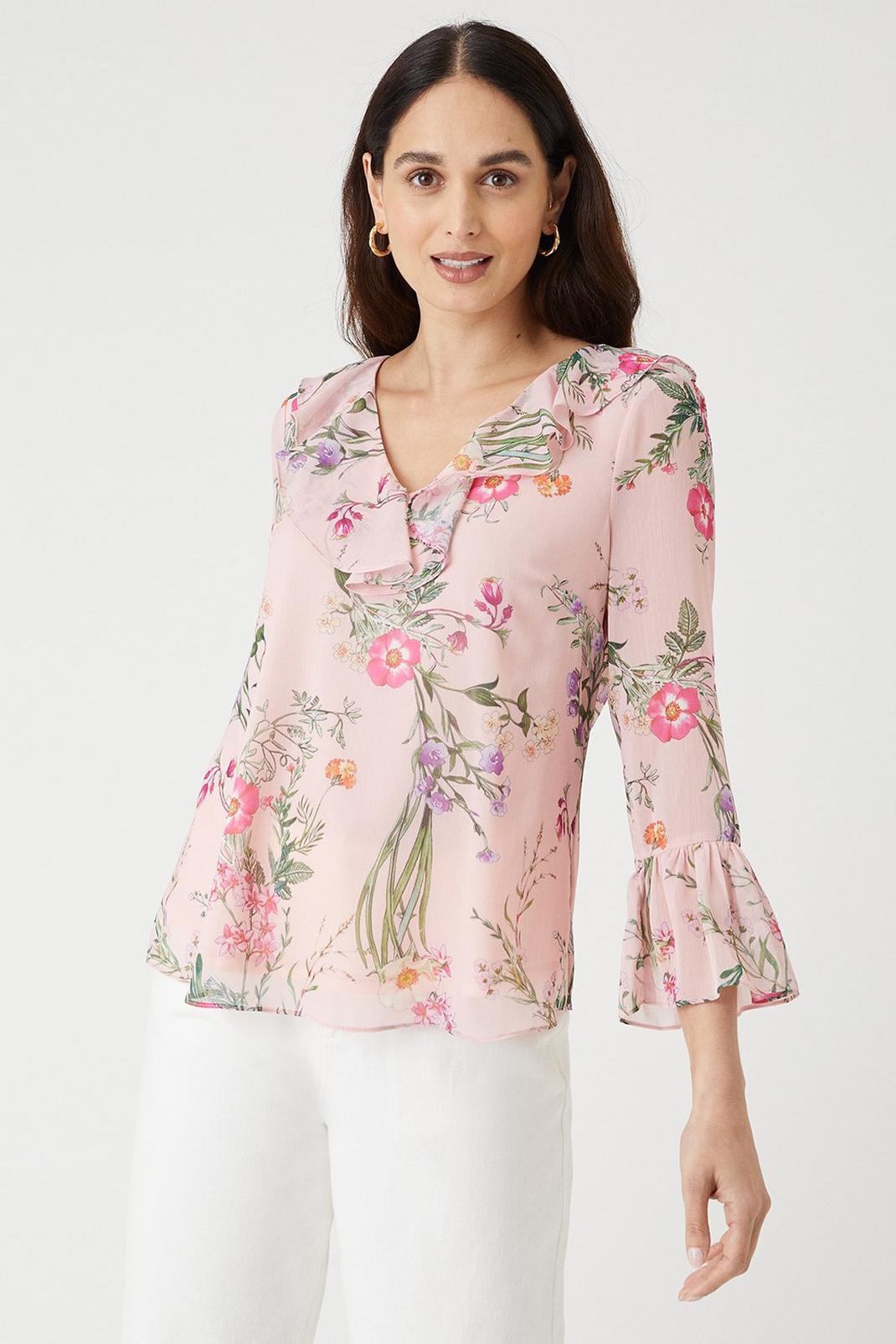 Blush Floral Ruffle Sleeve Top image number 1