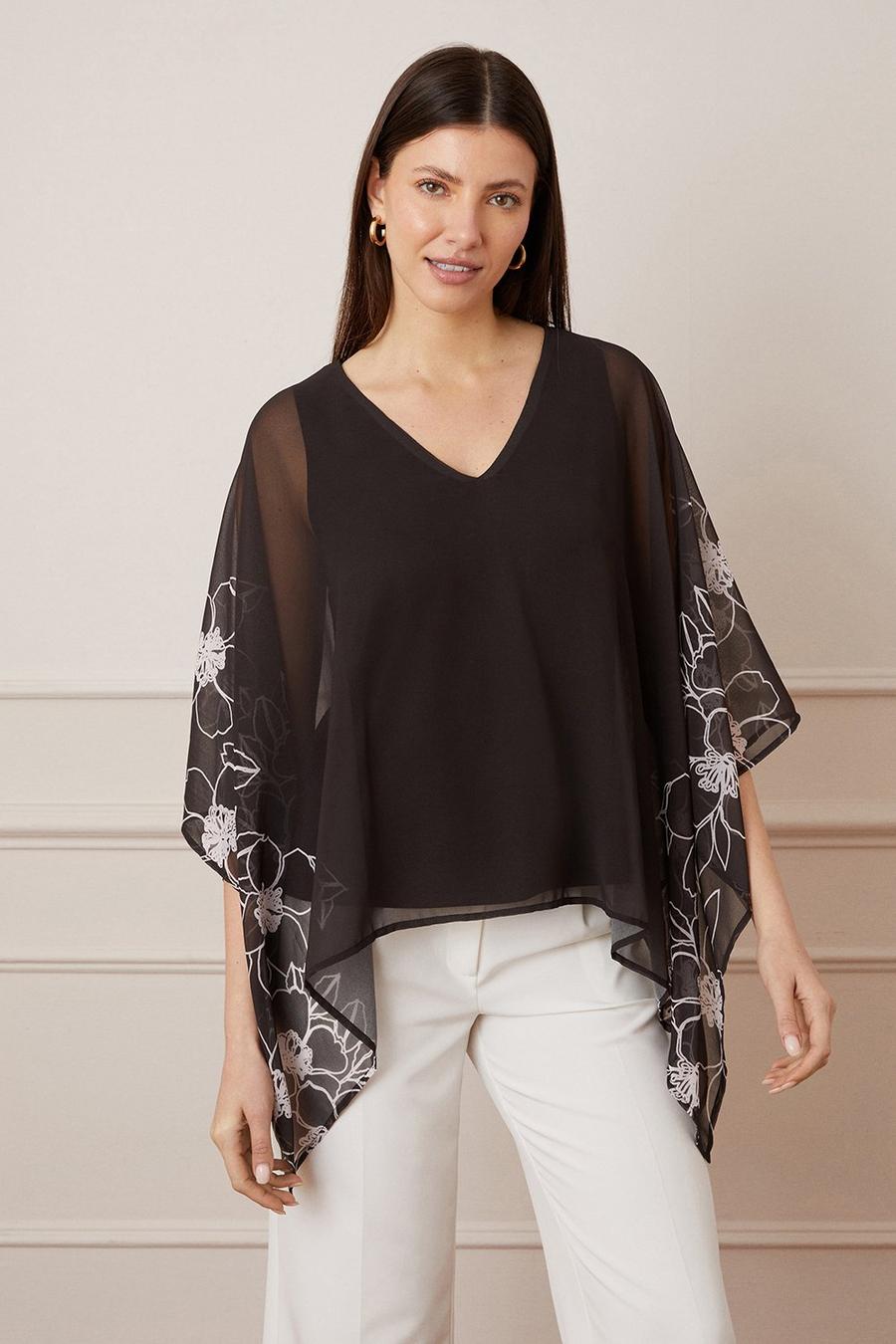 Placement Print V Neck Overlay Top