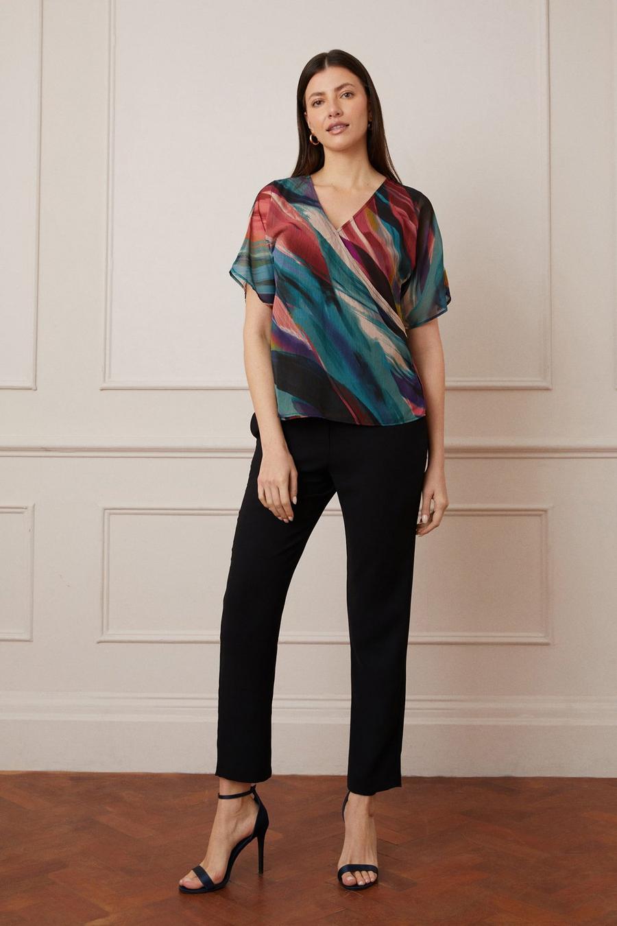 Abstract Print Wrap Blouse