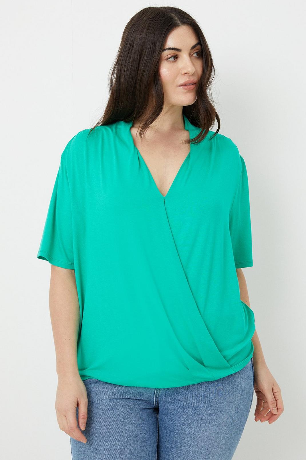 Green Curve Jersey Short Sleeve Wrap Top image number 1