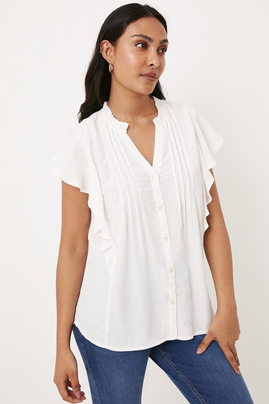 Ivory Petite Plain Short Sleeve Button Through Top image number 1