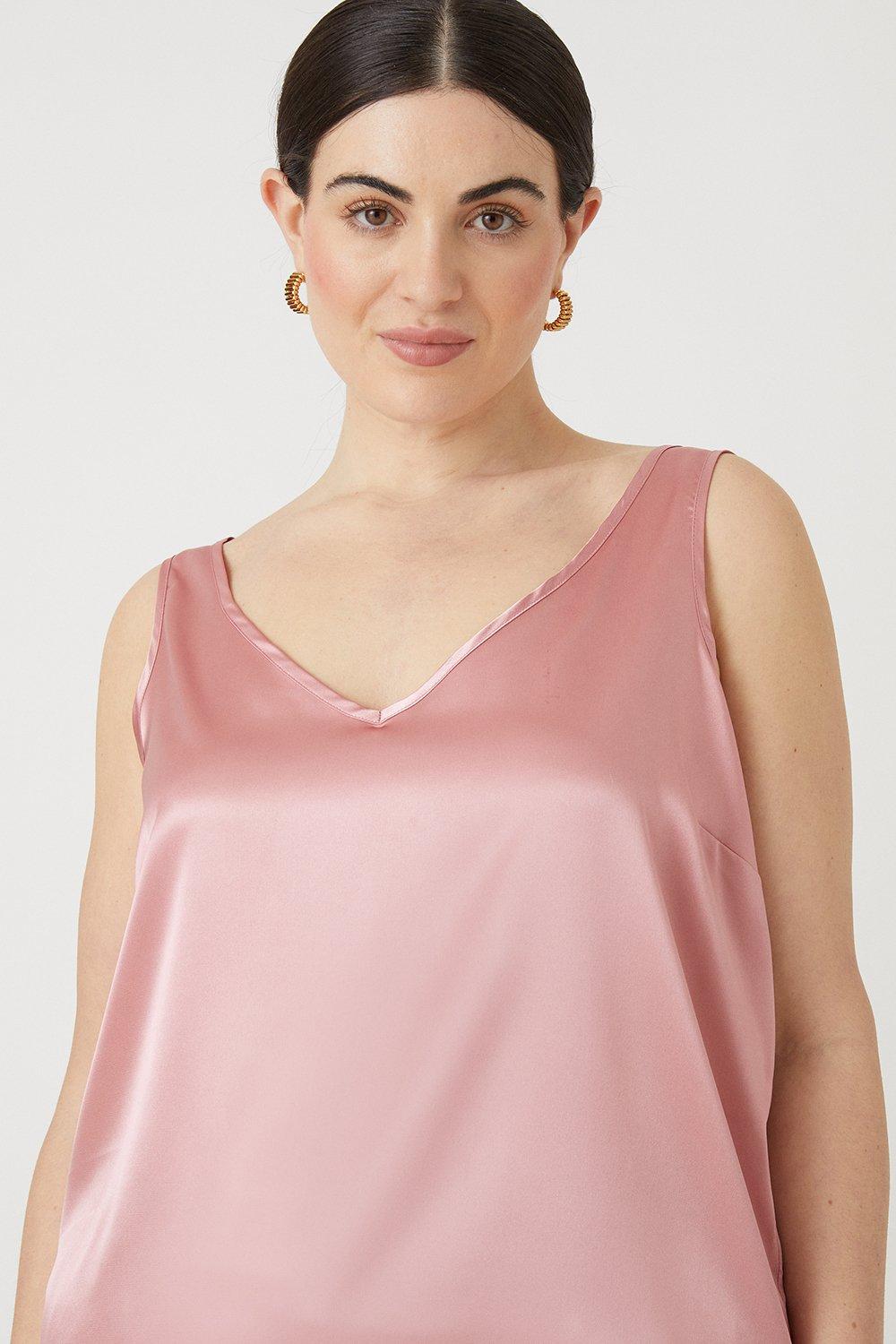 Curve Blush Satin V Neck Shell Top | Wallis EU