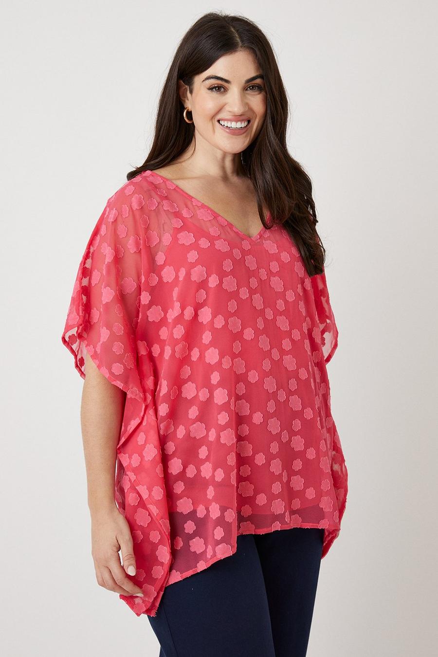 Curve Coral Floral Textured Oversized Woven Top