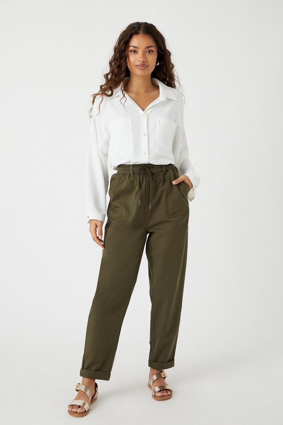 Petite Elasticated Tapered Roll Up Trousers